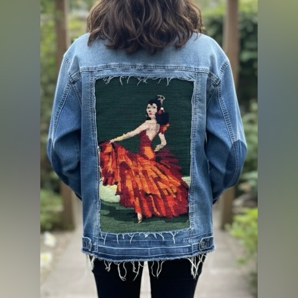 HANDMADE - Flamenco Dream: Upcycled Denim Jacket - Size 2X